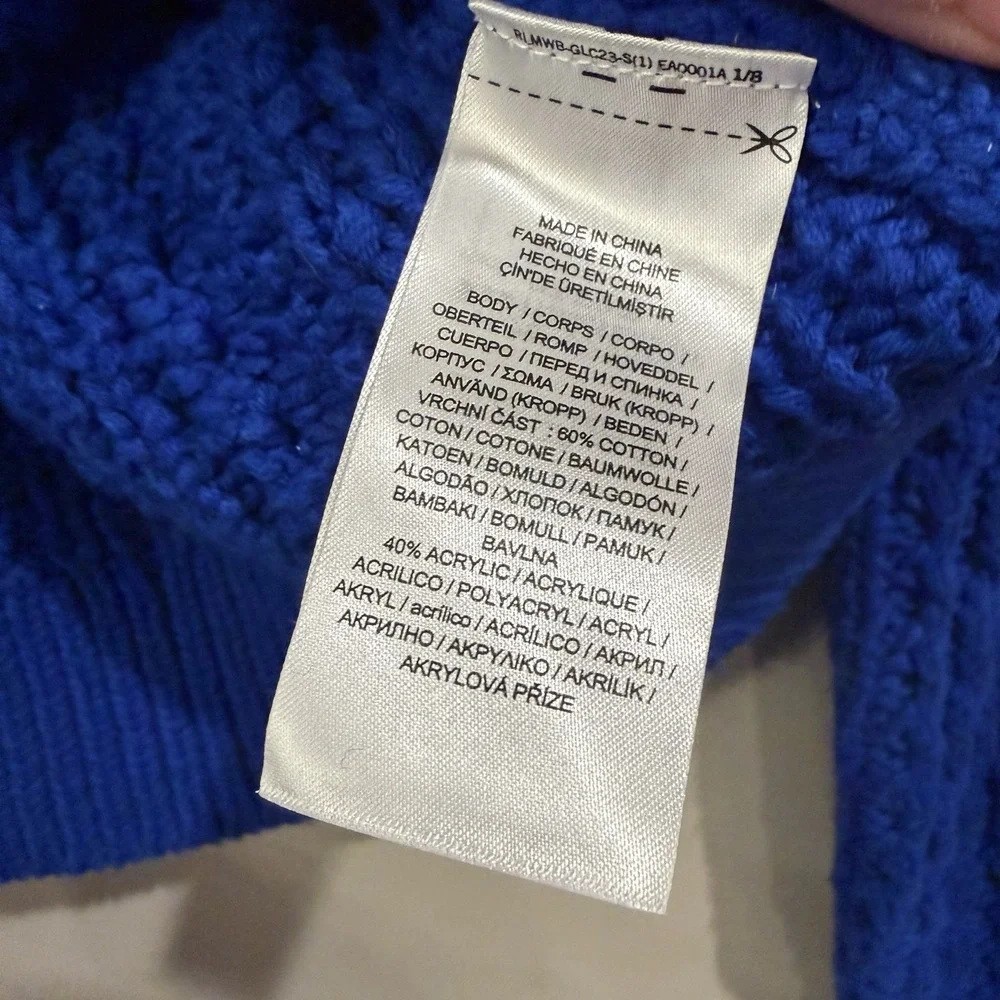 Lauren Ralph Lauren Royal Blue Cableknit Turtle Neck Cotton Blend Sweater Small